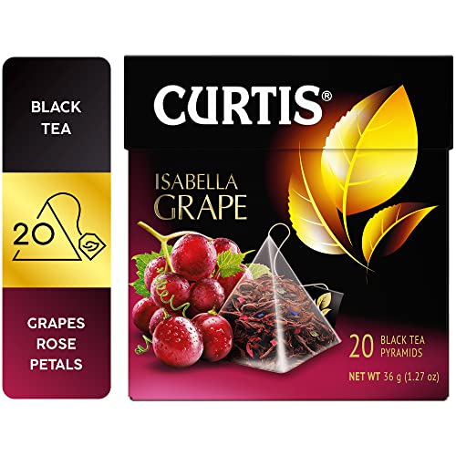 CURTIS TEA, ISABELLA GRAPE, SCHWARZER CEYLON-TEE, MIT BLÜTENBLÄTTERN UND ZUGABE VON TRAUBEN, 20 EINZELNE NETZPYRAMIDEN von Curtis