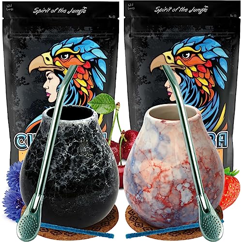 Yerba Mate-Tee Curupira Set | Brasilian Mate Tee Curupira mit Papaya, Erdbeere und Frucht 1000g | Keramik Mate-Tee Tasse Caleidoscope becher Marmol 350ml | Stahl Trinkhalm Bombilla 19cm Yerba Mate-Tee Curupira Set | Brasilian Mate Tee Curupira mit Papaya, Erdbeere und Frucht 1000g | Keramik Mate-Tee Tasse Caleidoscope becher Marmol 350ml | Stahl Trinkhalm Bombilla 19cm von Curupira