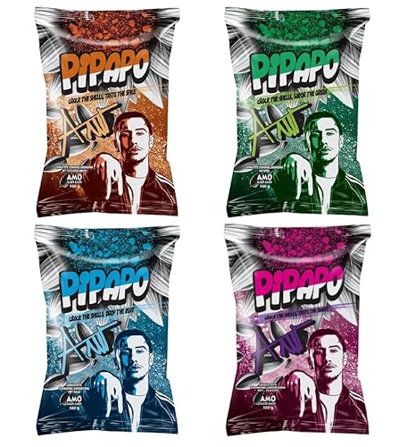 4x PIPAPO - AMO Sonnenblumenkerne Mix Pack mit Original, Taco, Salted Blue & Popcorn Geschmack je 100g von Cyngert