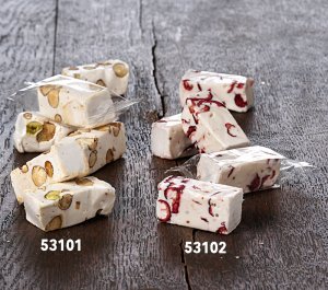 Nougat mit Cranberries weiß, einzeln verpackt 1 kg, lose von D+B