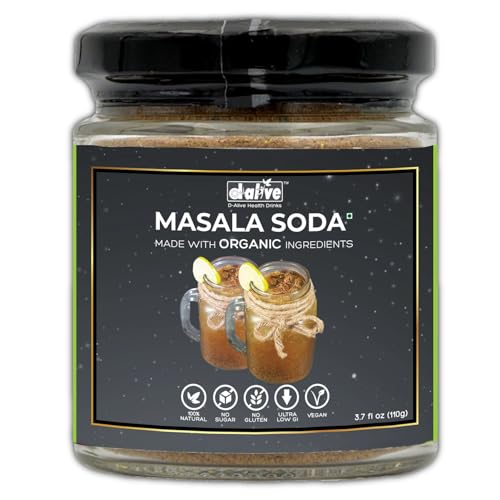 Masala Soda Instant Drink Premix Sugar-free, 100% Natural, Ultra-low Gi, Vegan, Diabetes and Keto-friendly, No Emulsifier and Tasty Packed in Glass Jars (3.8 Oz) von d alive