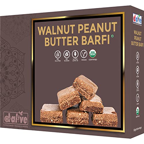 Walnut Peanut Butter Barfi (Indian Sweets, Mithai), Gluten-free, Vegan, Natural Sweeteners, Guilt-free Binge, No Refined Sugars & No Artificial Sweeteners (7 Oz) von D-Alive
