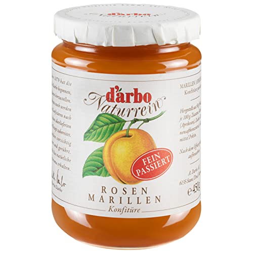 Darbo Naturrein Marillen (Aprikosen) Konfitüre fein passiert, 6 x 450 g Gläser, ideal zum Frühstück aufs Brötchen als auch zum Veredeln von Desserts und Süßspeisen von D'Arbo