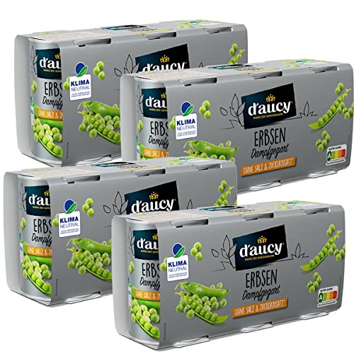 d'aucy Erbsen - 100% ohne Salz und Zuckerzusatz, ohne Konservierungsstoffe, klimaneutral, 4 Pack = 12 x 110 Gramm Dose von d'aucy