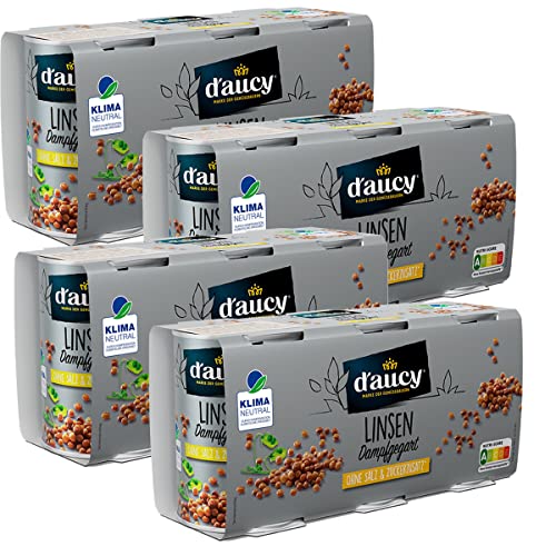 d'aucy Linsen - 100% ohne Salz und Zuckerzusatz, ohne Konservierungsstoffe, klimaneutral, 4 Pack = 12 x 110 Gramm Dose von d'aucy
