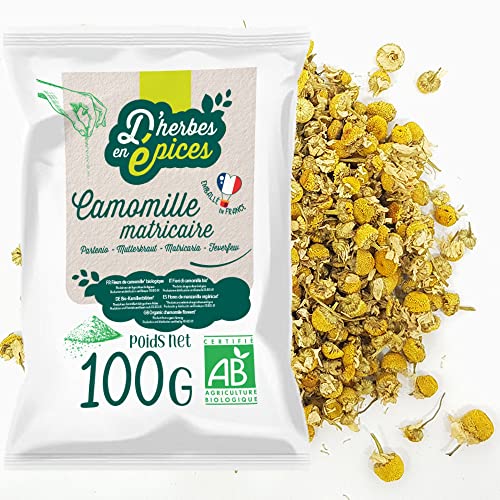 D'HERBES EN EPICES | Bio Matricaria Kamille 100g | Bio-Kräutertee und Aufguss in großen Mengen | Zertifiziert bio von D herbes en épices