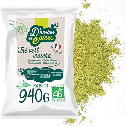 VON KRÄUTERN ZU GEWÜRZEN | Matcha-Grüntee | 940g | Grüner Tee in großen Mengen aus China | Zertifiziert Bio und Fair Trade von D herbes en épices