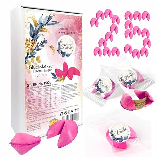 D&D Fun Cookies Bunte Glückskekse für jeden Anlass | Kleine Geschenke für Gäste | Gastgeschenke Hochzeit mit Aufkleber, Valentinstag, Halloween, Ostern (Sticker Rosa) von D&D FUN COOKIES