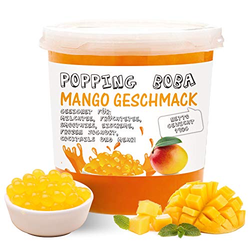 D&O Nature Products Original Bubble Tea Perlen - 490g Boba Pearls Mango Geschmack, Popping Tee Fruchtperlen, Hochwertige Original Fruit balls, 100% Vegan und Glutenfrei von D&O Nature Products