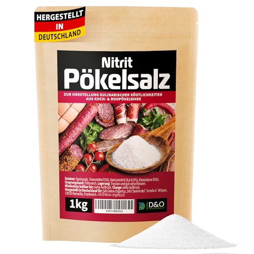 Pökelsalz 1kg, Nitritpökelsalz zum Trocken- und Nasspökeln, Natriumnitrit Anteil 0,4-0,5%, Pökelsalz für Schinken, Fleisch, Wurst, Kassler usw., feines NPS Salz, Pökelsalz kaufen (1000g) von D&O Nature Products