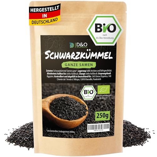 Schwarzkümmel Samen Bio, 250g ganze Schwarzkümmelsamen aus Ägypten, Nigella Sativa black cumin seeds, Echter schwarzer Kümmel Organic Bio zertifiziert von D&O Nature Products