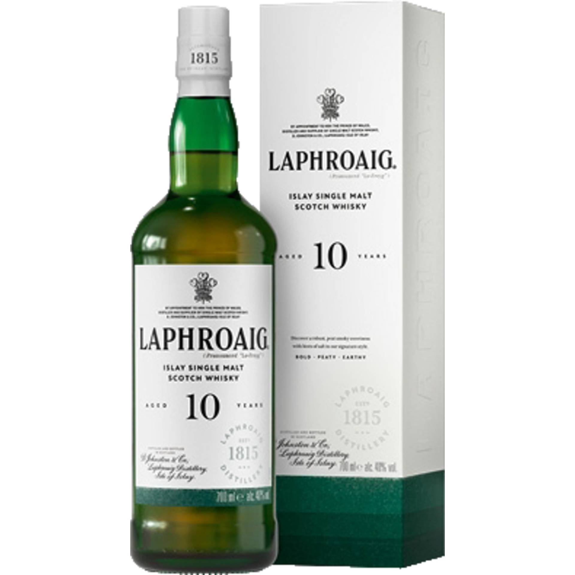 Laphroaig 10 YO Islay Single Malt Scotch Whisky, 40 % vol. 0,7 L, Schottland, Spirituosen von D. Johnston & Company (Laphroaig) Ltd, Springburn Bond, Carlisle St, Glasgow G21 1EQ, Scotland