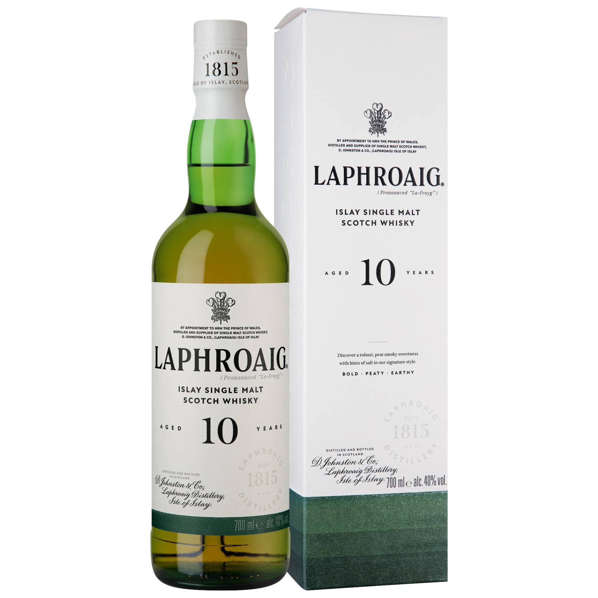 Laphroaig 10 YO Islay Single Malt Scotch Whisky, 40 % vol. 0,7 L, Schottland, Spirituosen von D. Johnston & Company (Laphroaig) Ltd, Springburn Bond, Carlisle St, Glasgow G21 1EQ, Scotland