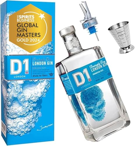 D1 London Dry Gin Geschenkset für Männer und Frauen - 70cl mit Cocktail-Jigger & Ausgießer in Geschenkbox - Global Gin Masters Gold 2024 I Wacholder, Zitrusfrüchte & Brennnessel 40% vol D1 London Dry Gin Geschenkset für Männer und Frauen - 70cl mit Cocktail-Jigger & Ausgießer in Geschenkbox - Global Gin Masters Gold 2024 I Wacholder, Zitrusfrüchte & Brennnessel 40% vol von D1