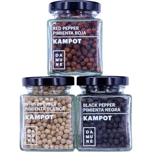 DAMUNE Kampot Pfeffer Premiumqualität: Schwarz (60g), Rot (60g) und Weiss (60g) von DAMUNE