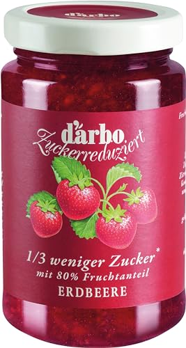 Darbo Zuckerreduzierter Erdbeerfruchtaufstrich | 6 x 250g | 1/3 Weniger Zucker | Mehr Frucht im Glas von DARBO