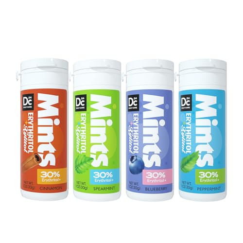 DC24 DAILY CARE Mint, 4 Dispenser mit je 30 Mints-Pastillen, Xylit Erythrit Bonbons, Menthol, Frucht und Zimt Menthol Geschmack, kein Aspartam Zuckerfrei & Vegan, Bonbons für frischen Atem von DC24 DAILY CARE