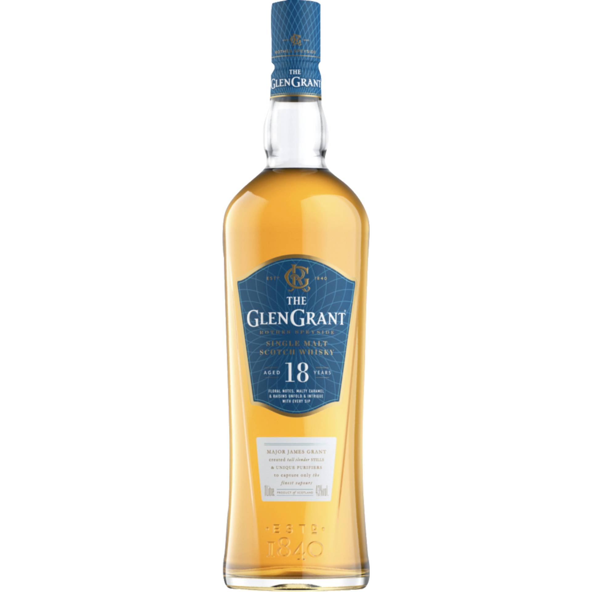 Glen Grant 18 Years Single Malt Scotch Whisky, Speyside, 0,7 L, 43% Vol., Schottland, Spirituosen von DCM S.p.A., Via F. Sacchetti 20, 20099 Sesto San Giovanni (MI), Italia