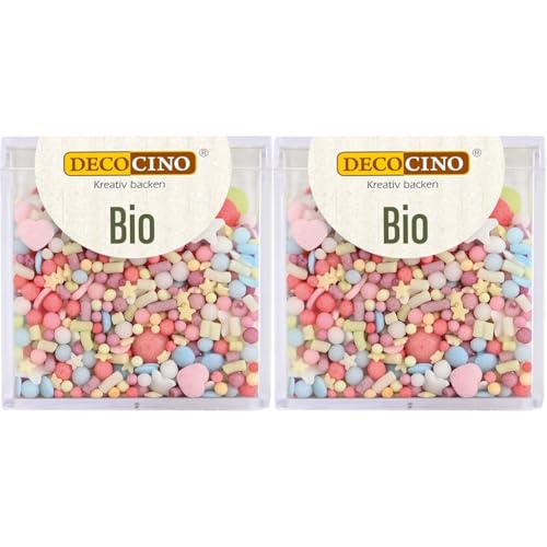 DECOCINO Bio Streudekor Party – 60 g – vegane Zuckerstreusel aus Traubenzucker in Bio-Qualität zum Dekorieren & Verzieren von Kuchen & Desserts, 33829 (Packung mit 2) von DECOCINO