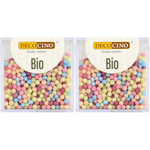DECOCINO Bio Streudekor Pearls - 60 g - vegane Zuckerstreusel aus Traubenzucker in Bio-Qualität zum Dekorieren und Verzieren von Kuchen, Torten und Desserts (Packung mit 2) von DECOCINO
