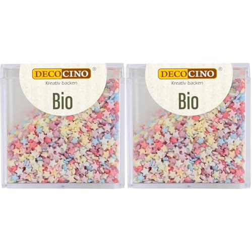 DECOCINO Bio Streudekor Stars – 50 g – vegane Zuckerstreusel aus Traubenzucker in Bio-Qualität zum Dekorieren & Verzieren von Kuchen, Torten & Desserts (Packung mit 2) von DECOCINO