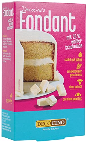 DECOCINO DECOCINO Fondant Schoko mit 25% Weißer Schokolade ohne Palmöl, reißfest & stabil auf Sahne –ideale Backdeko zum Dekorieren von Kuchen & Torten von DECOCINO