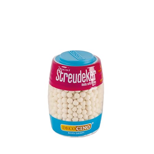 DECOCINO Essbare Perlen in Weiß (50g) – Streu-Dekor, Zucker-Streusel – matt-glänzende Zuckerperlen – perfekt zum Dekorieren von Torten, Kuchen und Cupcakes von DECOCINO