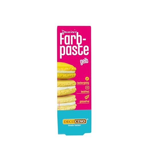 DECOCINO Farbpaste Gelb – 20 g – Lebensmittelfarbe, ideal zum Einfärben von Kuchen, Fondant und Cremes – AZO-frei und glutenfrei DECOCINO Farbpaste Gelb – 20 g – Lebensmittelfarbe, ideal zum Einfärben von Kuchen, Fondant und Cremes – AZO-frei und glutenfrei von DECOCINO