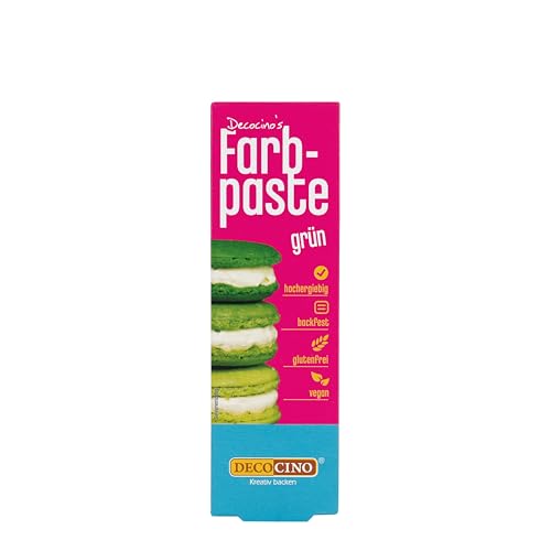 DECOCINO Farbpaste Grün – 20 g – Lebensmittelfarbe, ideal zum Einfärben von Kuchen, Fondant und Cremes – AZO-frei und glutenfrei von DECOCINO