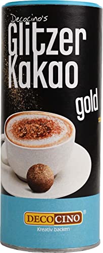 DECOCINO Glitzer Kakao Gold (100 g) hochwertiges Kakaopulver mit Glitzerstaub – zum Dekorieren von Torten, Kuchen, Kaffee, Cappuccino, Pralinen uvm. von DECOCINO