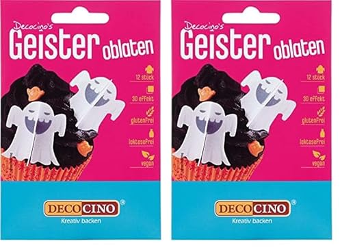 DECOCINO Halloween Oblaten Geister mit 3D-Effekt (6Stk.) – Torten-Deko | Kuchen-Deko | Muffin-Deko | Cupcake-Deko – Halloween-Deko aus Esspapier (Packung mit 2) von DECOCINO