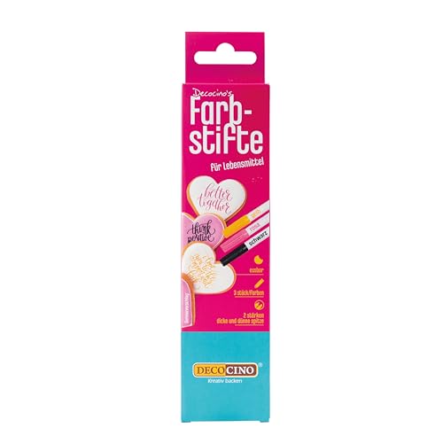 DECOCINO Lebensmittel-Farbstifte –3er Set – essbare Filzstifte mit Lebensmittel-Farbe – zum Verzieren von Kuchen, Torten uvm. – glutenfrei & laktosefrei von DECOCINO