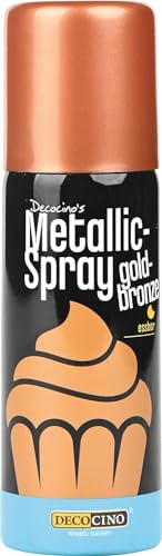 DECOCINO Metallic Spray Gold-Bronze - 50 ml - essbare Metallic-Farbspray zum Färben und Dekorieren von von Kuchen, Torten, Cupcakes und Fondant - vegan von DECOCINO