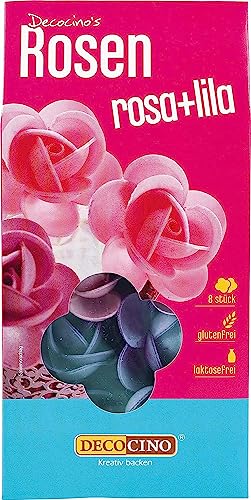 DECOCINO Rosen aus Esspapier Lila & Rosa (2 x 8 Stk.) – als essbare Blumen für Hochzeits-Deko & Geburtstags-Deko auf Torten, Kuchen, Cup-Cakes, Muffins! von DECOCINO