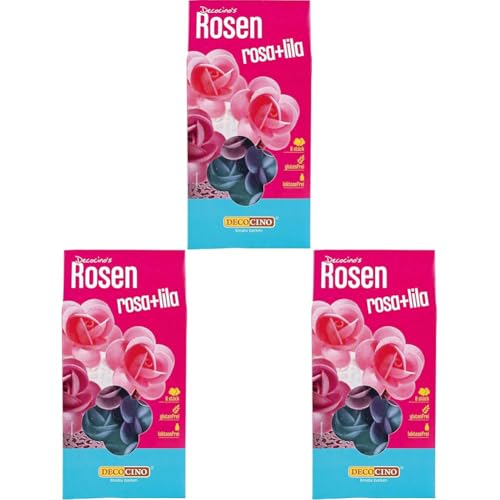 DECOCINO Rosen aus Esspapier Lila & Rosa (8 Stk.) – als essbare Blumen für Hochzeits-Deko & Geburtstags-Deko auf Torten, Kuchen, Cup-Cakes, Muffins (Packung mit 3) von DECOCINO