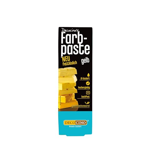DECOCINO fettlösliche Farbpaste Gelb - 15 g - öl-basierte Lebensmittelfarbe, ideal zum Einfärben von Schokolade, Buttercreme, Fondant oder Kuchenteig DECOCINO fettlösliche Farbpaste Gelb - 15 g - öl-basierte Lebensmittelfarbe, ideal zum Einfärben von Schokolade, Buttercreme, Fondant oder Kuchenteig von DECOCINO