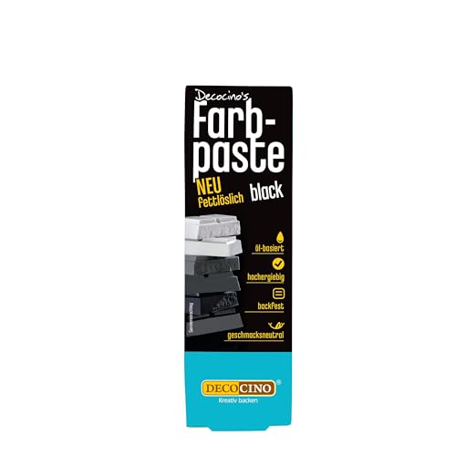 DECOCINO fettlösliche Farbpaste Schwarz - 15 g - öl-basierte Lebensmittelfarbe, ideal zum Einfärben von Schokolade, Buttercreme, Fondant oder Kuchenteig DECOCINO fettlösliche Farbpaste Schwarz - 15 g - öl-basierte Lebensmittelfarbe, ideal zum Einfärben von Schokolade, Buttercreme, Fondant oder Kuchenteig von DECOCINO