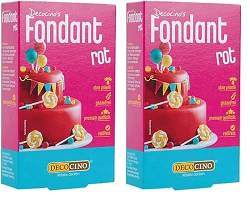 Decocino Fondant Rot – 250 g – ideal zum Verzieren von Kuchen, Torten, Cupcakes – Palmölfrei & Laktosefrei (Packung mit 2) von DECOCINO