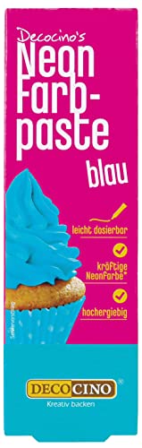 Decocino Neon Lebensmittelpaste blau – hochdosierte Lebensmittel-Farbe – zum Einfärben von Kuchen, Torten, Muffins, Cupcakes – geschmacksneutral von DECOCINO
