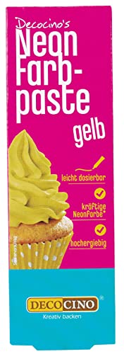 Decocino Neon Lebensmittelpaste gelb – hochdosierte Lebensmittel-Farbe – zum Einfärben von Kuchen, Torten, Muffins, Cupcakes – geschmacksneutral von DECOCINO
