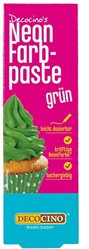 Decocino Neon Lebensmittelpaste grün hochdosierte Lebensmittel-Farbe zum Einfärben von Kuchen, Torten, Muffins, Cupcakes geschmacksneutral von DECOCINO