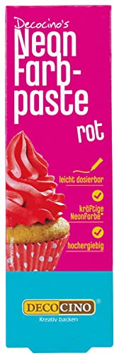 Decocino Neon Lebensmittelpaste rot – hochdosierte Lebensmittel-Farbe – zum Einfärben von Kuchen, Torten, Muffins, Cupcakes – geschmacksneutral Decocino Neon Lebensmittelpaste rot – hochdosierte Lebensmittel-Farbe – zum Einfärben von Kuchen, Torten, Muffins, Cupcakes – geschmacksneutral von DECOCINO