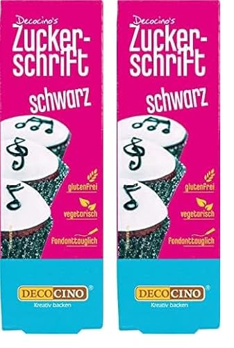 Decocino Zuckerschrift in Schwarz Lebensmittelfarben-Schrift praktische Tube zur Beschriftung von Fondant & Glasuren Back-Deko für Torten, Kuchen & Cup-Cakes! (Packung mit 2) von DECOCINO
