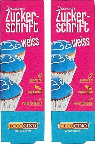 Decocino Zuckerschrift in Weiß Lebensmittelfarben-Schrift praktische Tube zur Beschriftung von Fondant & Glasuren Back-Deko für Torten, Kuchen & Cup-Cakes! (Packung mit 2) von DECOCINO