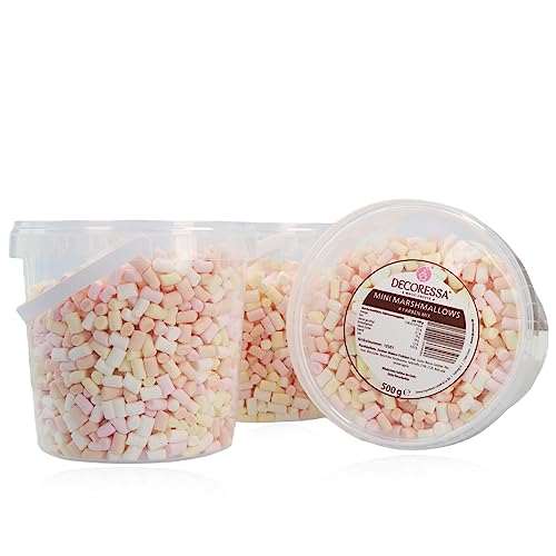 DECORESSA Mini Marshmallows 4 Farben Mix 500g, Topping, Schaumzucker, Zuckerdekor für Eis, Pudding, Perfekt für Gastro, Party, Grillen von DECORESSA