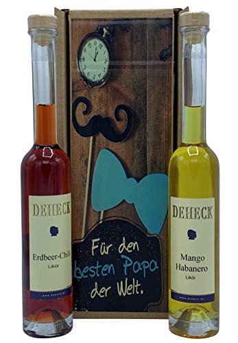 Geschenk Set "Für den Besten Papa" Erdbeer Chili und Mango Habanero Likör von DEHECK Destillerie Likörmanufaktur