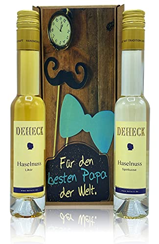Geschenk Set "Für den Besten Papa" Haselnuss Likör und Haselnuss Spirituose von DEHECK Destillerie Likörmanufaktur