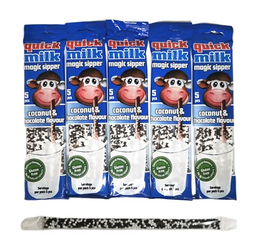 Quick Milk Chocolate-Coconut - (NEW) Strohhalme für Milch mit Schokoladen-Kokos, 5 Packung je 5 Trinkhalme (25 Halme) von DEKOND