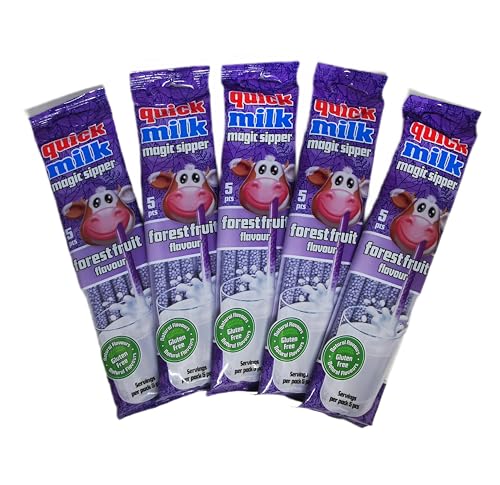 Quick Milk Forest Fruit - Strohhalme für Milch mit Geschmack von Waldfrüchten, 5 Packung je 5 Trinkhalme (25 Halme) von DEKOND