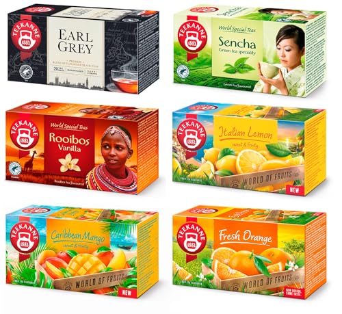 TEEKANNE LÄNDERTEE-MIX: Englischer Earl Grey, Chinesischer Sencha, Afrikanischer Rooibos, Italienische Zitrone, Karibische Mango, Spanische Orange (Dekond Gift) von DEKOND